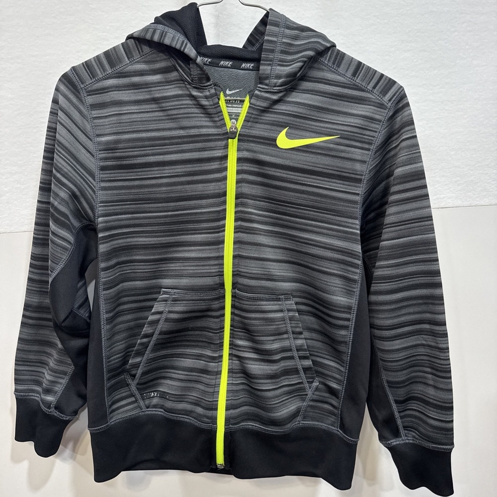 Nike Gray Space Dye Full Zip Hooded Track Jackets Neon Green Accents Sz M Youth